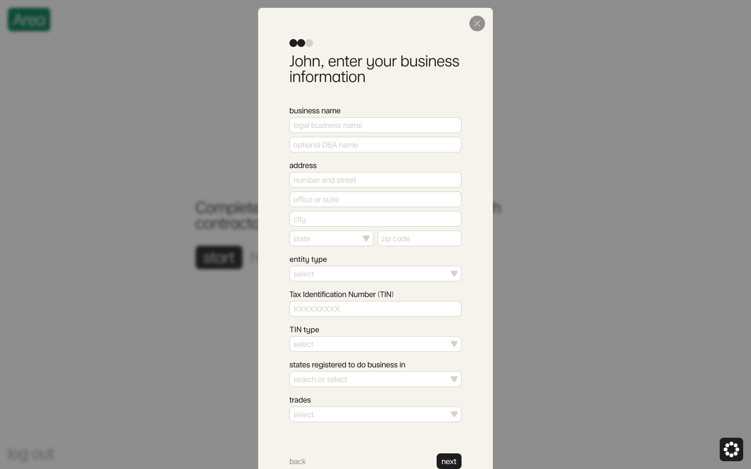 Enter your business information