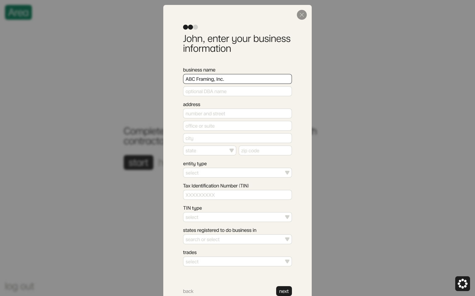 Enter your business information