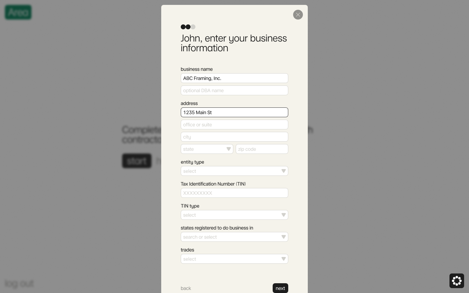 Enter your business information