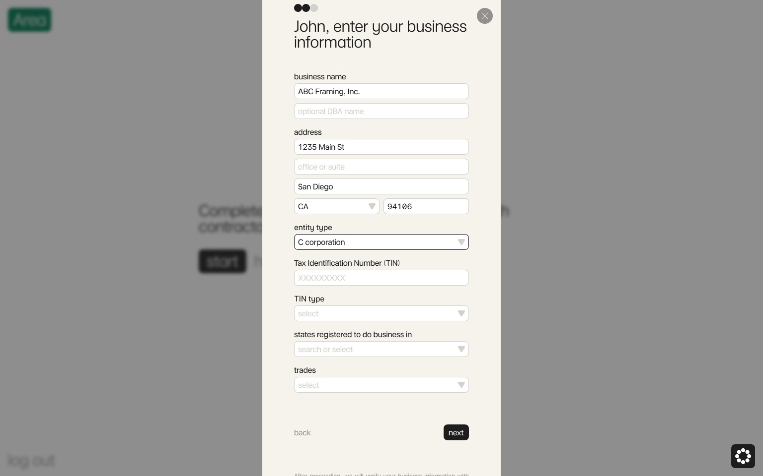Enter your business information