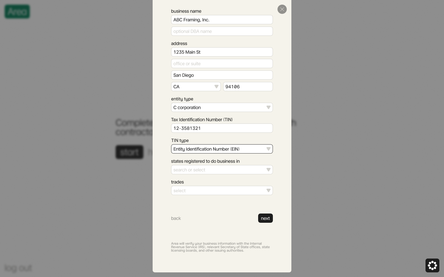 Enter your business information